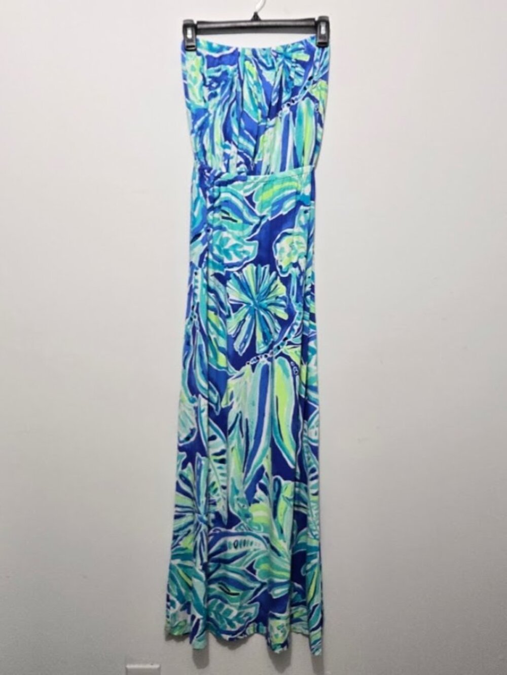 Lilly Pulitzer Marlisa Strapless Maxi Dress Beckon Blue Palm Passage Sz XS Vaca